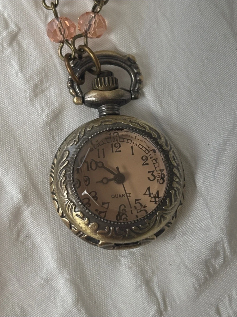 Accessory Alchemy Pink Beaded Steampunk Pocket Watch Necklace